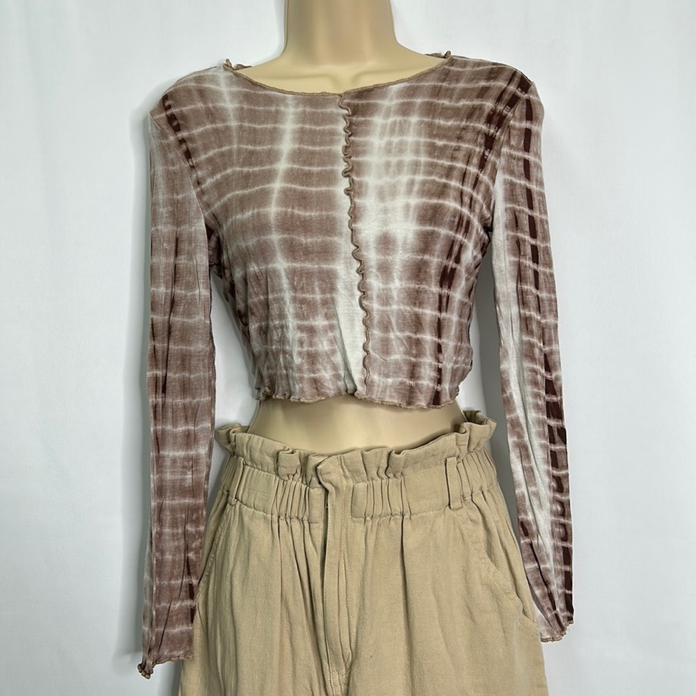 Y2K crop top long sleeve lettuce hem tie dye